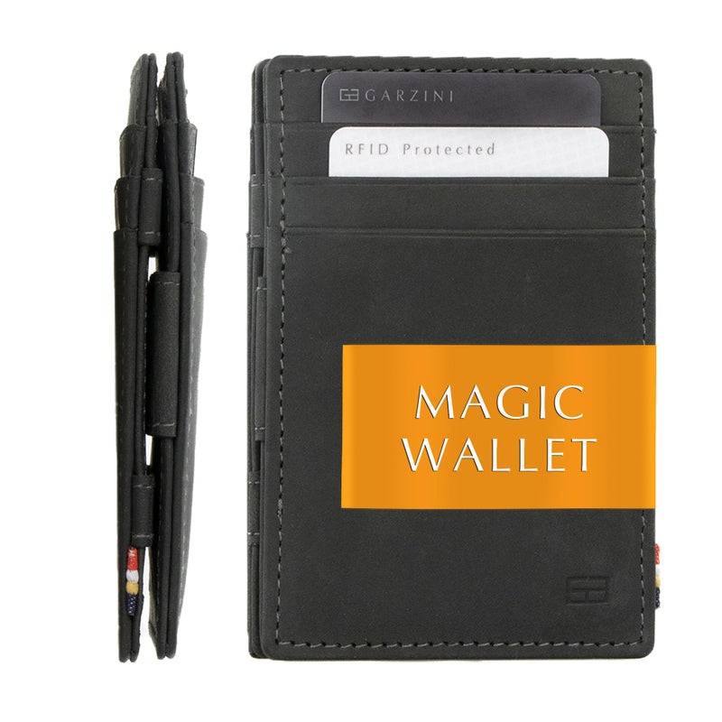 GARZINI Magic Wallet For Men, Minimalist Wallet with RFID card holder, Leather Wallet for 10 cards, Carbon Black - Image 1
